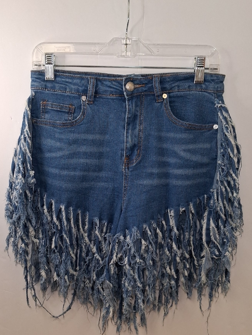 Denim Blvd Denim Shorts High Rise Fringe Distressed Festival Cutoff Blue Size Me